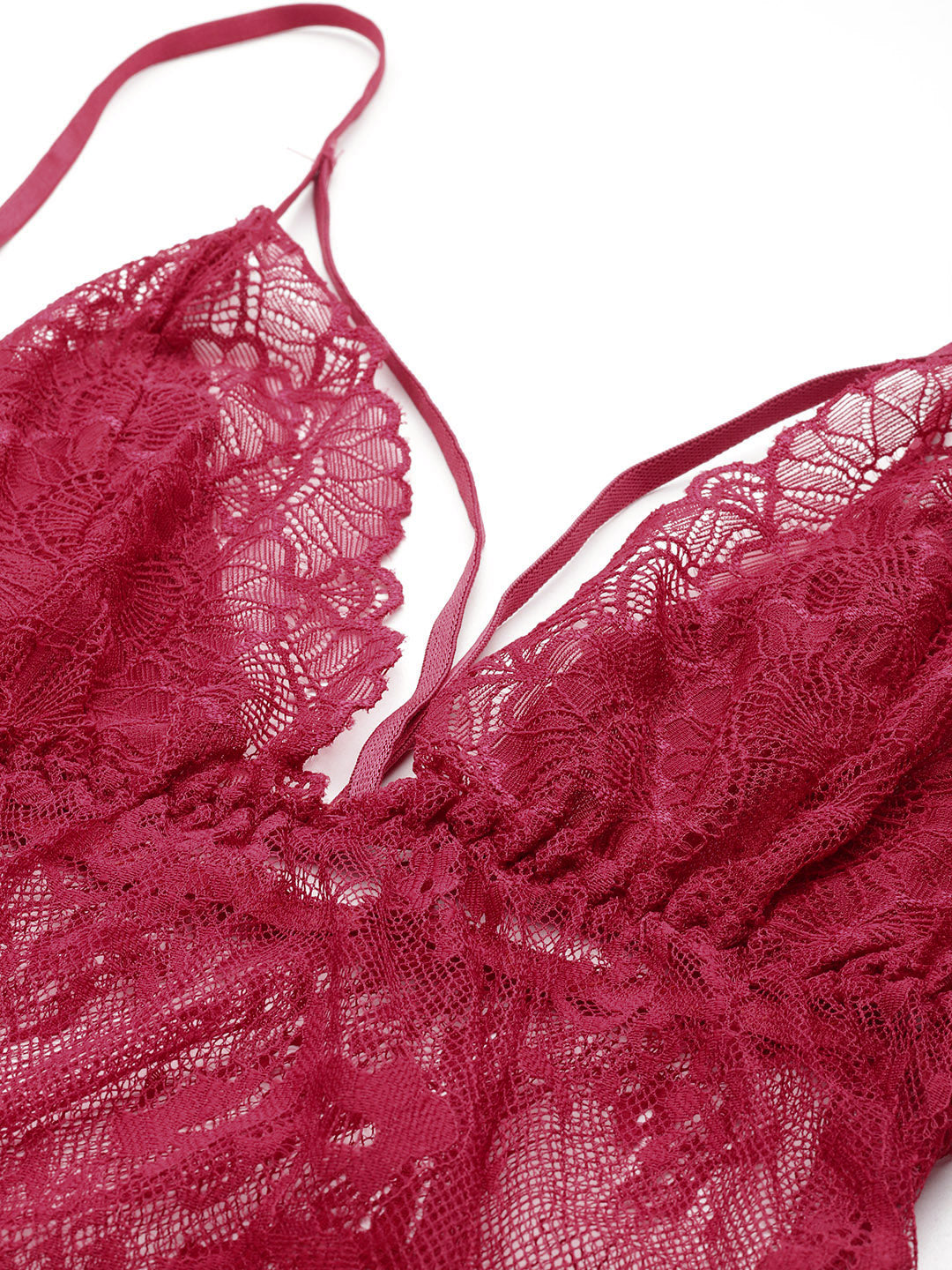 Ms.Lingies Maroon Full Lace Babydoll Lingerie/Nighty with Robe & Thong