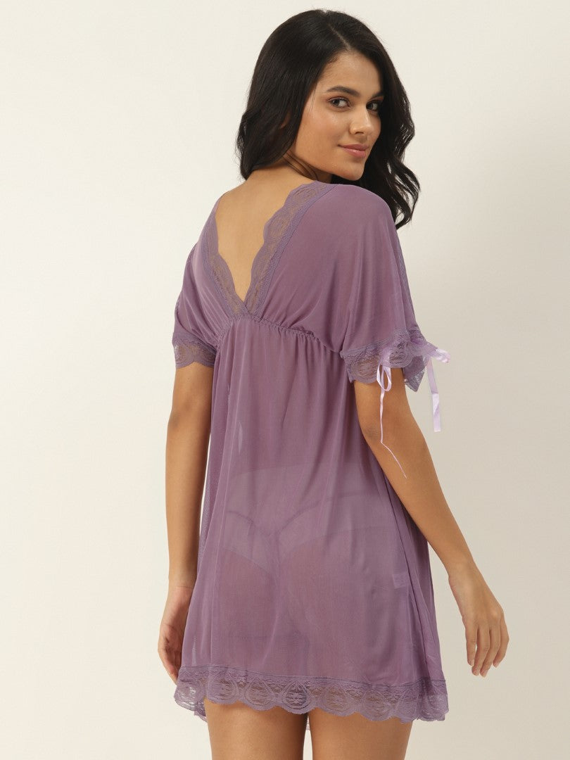 Purple babydoll with Full Floral Lace