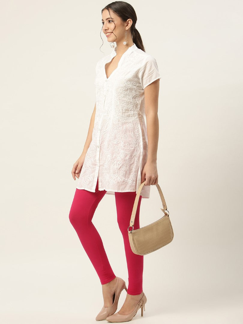 Women Dark Pink Ankle-Length Leggings