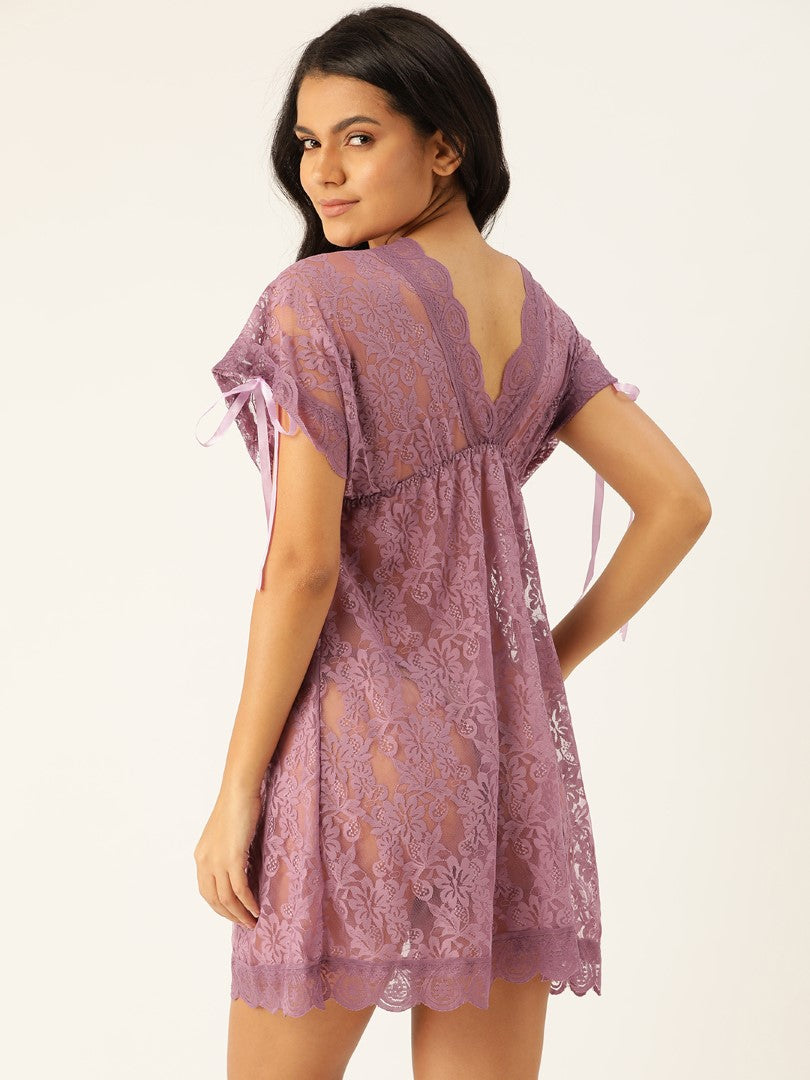 Purple babydoll with Full Floral Lace