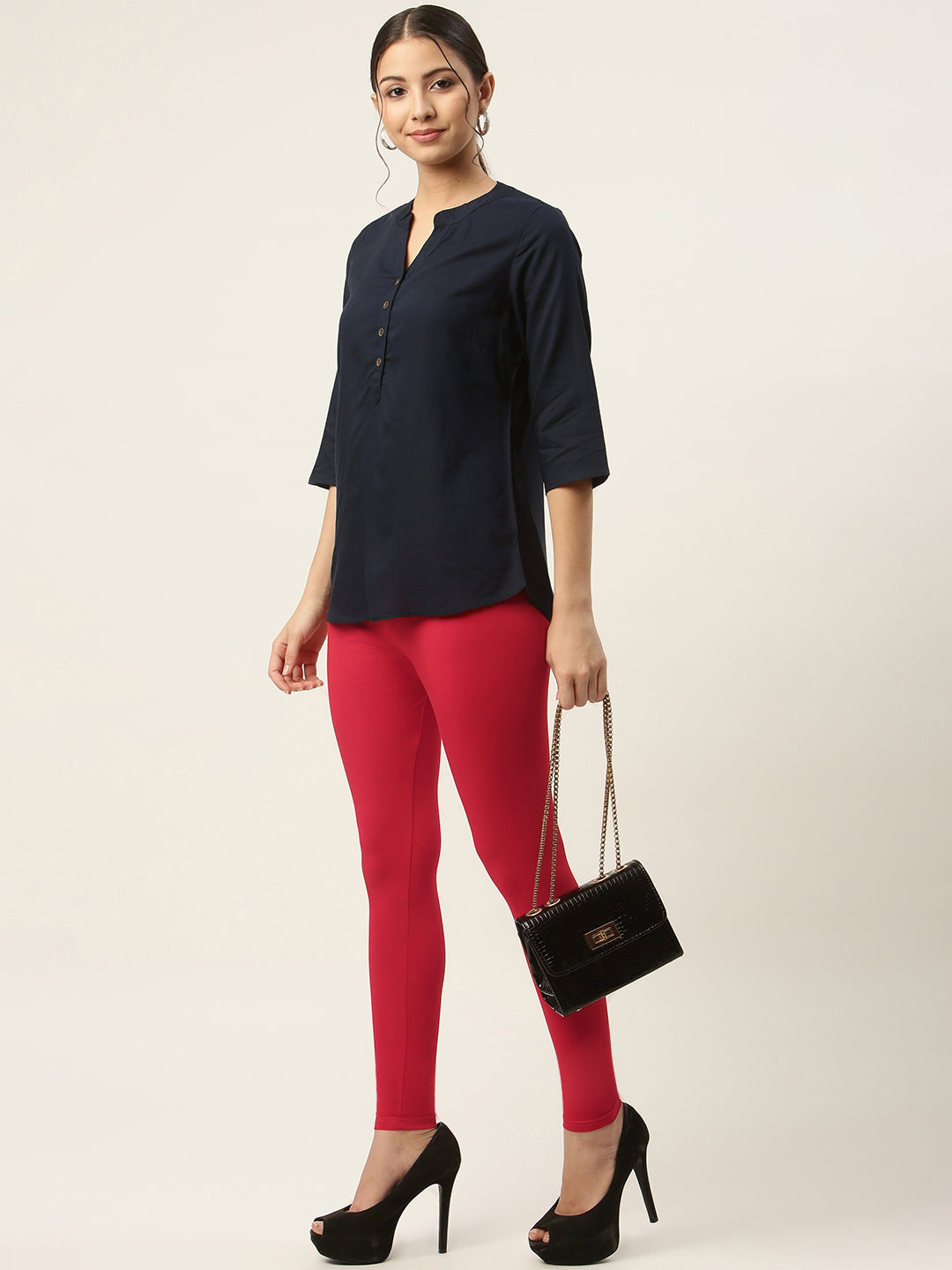 Women Red Ankle-Length Leggings