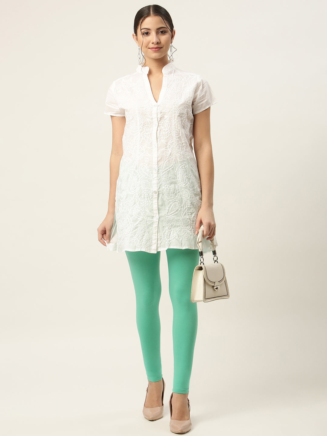 Women Pista Green Ankle-Length Leggings