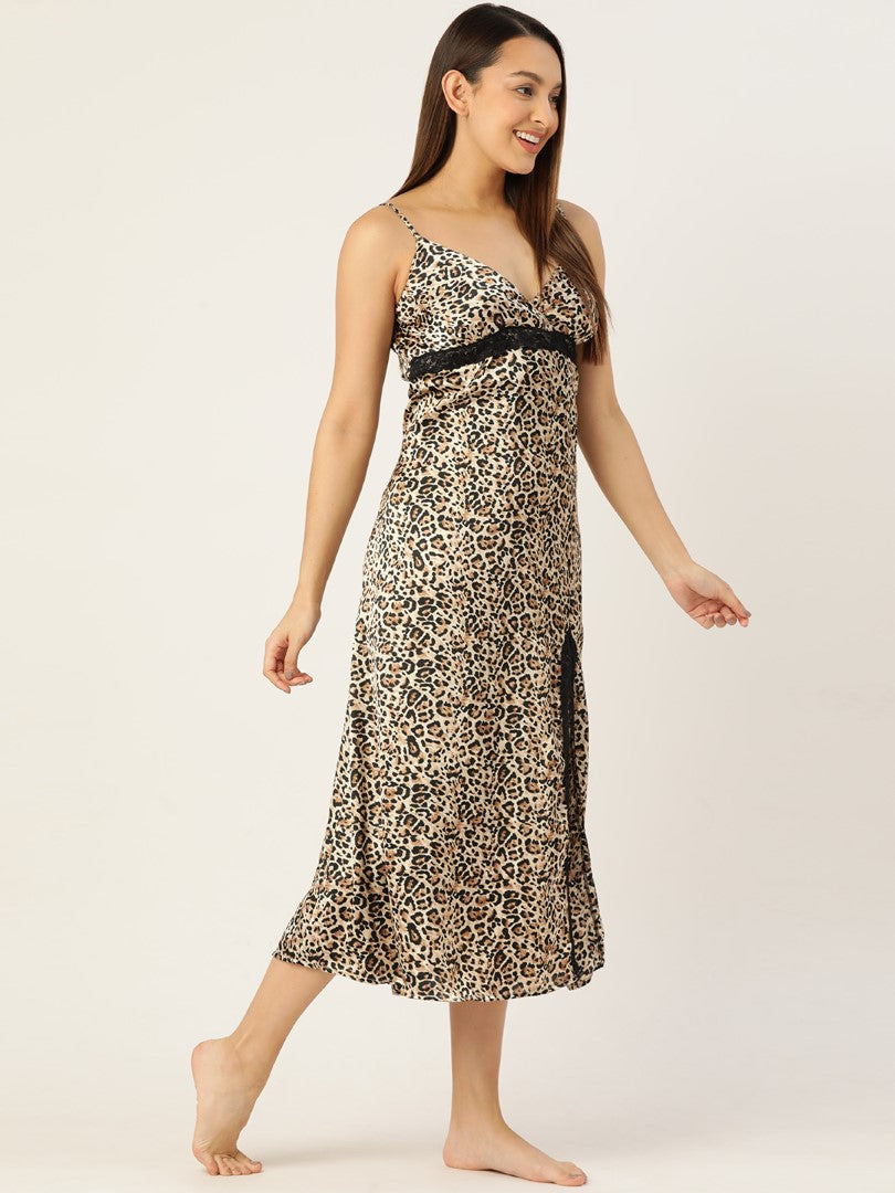 Cheetah Print Satin Nightwear/Nighty