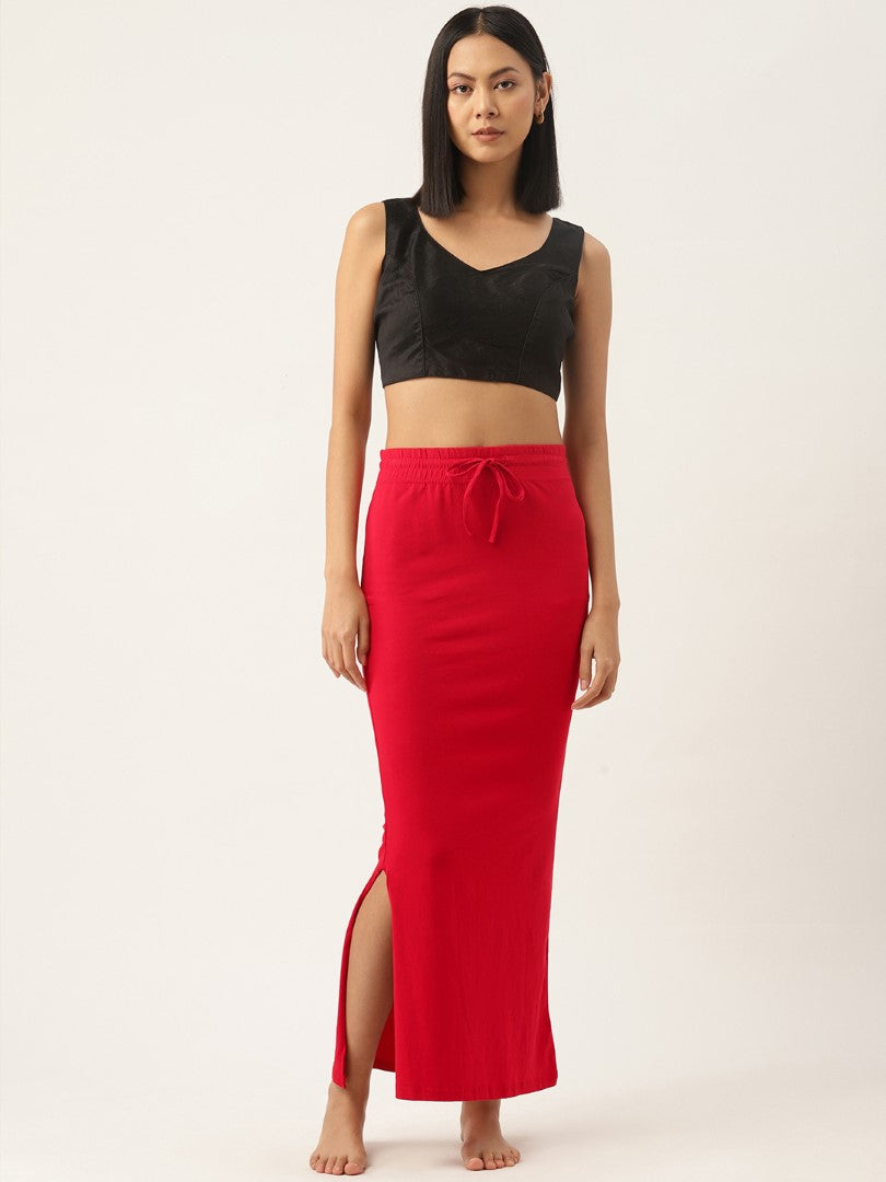 Women Red Solid Knitted Saree Shapewear