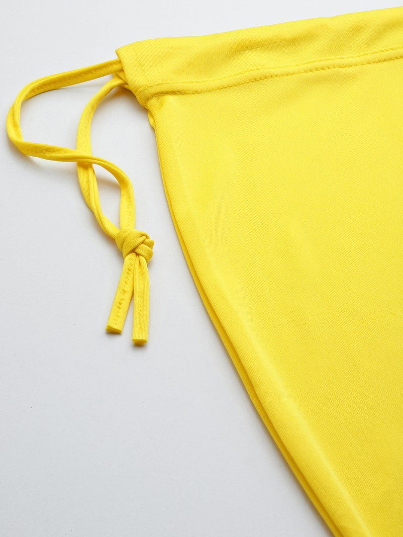 Women Lemon Yellow Solid Saree Shapewear