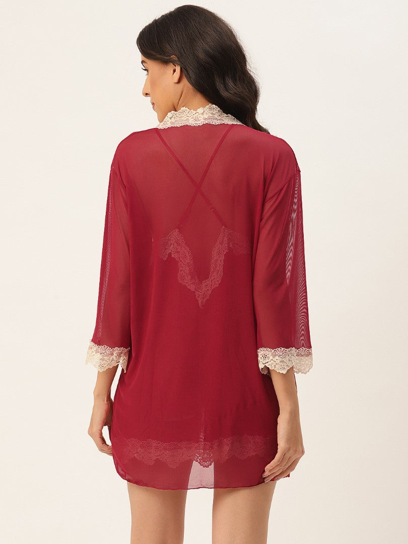 Maroon babydoll with Net/Lace