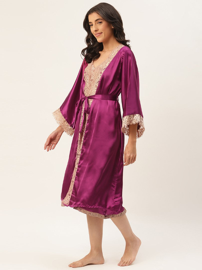 Wine Nightwear/nighty with satin