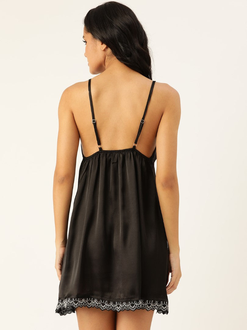 Black Satin babydoll with Lace border