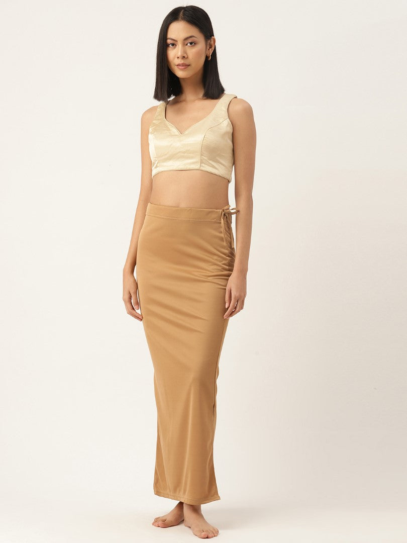 Women Light Brown Solid Saree Shapewear