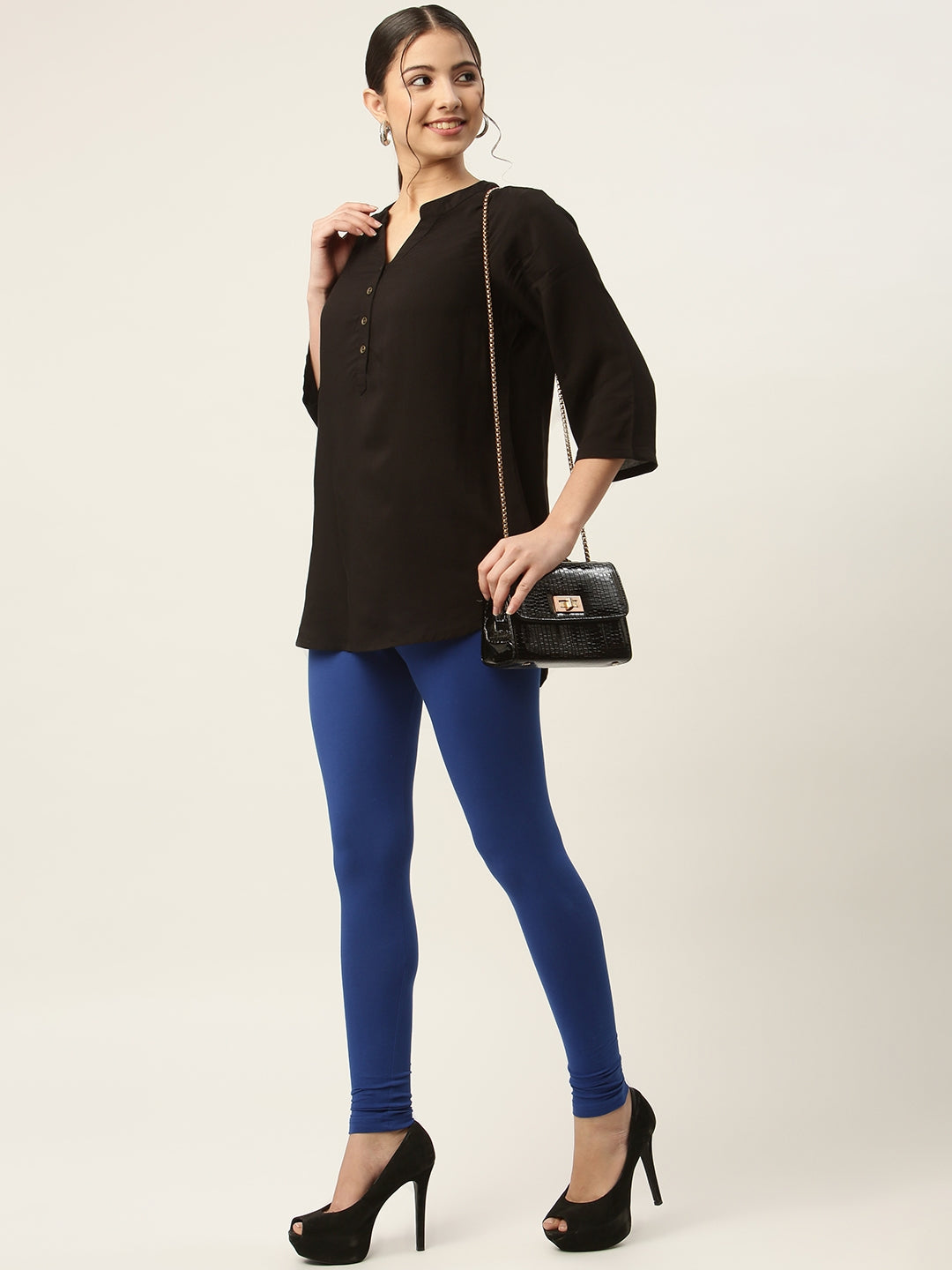 Women Royal Blue Churidar-Length Leggings