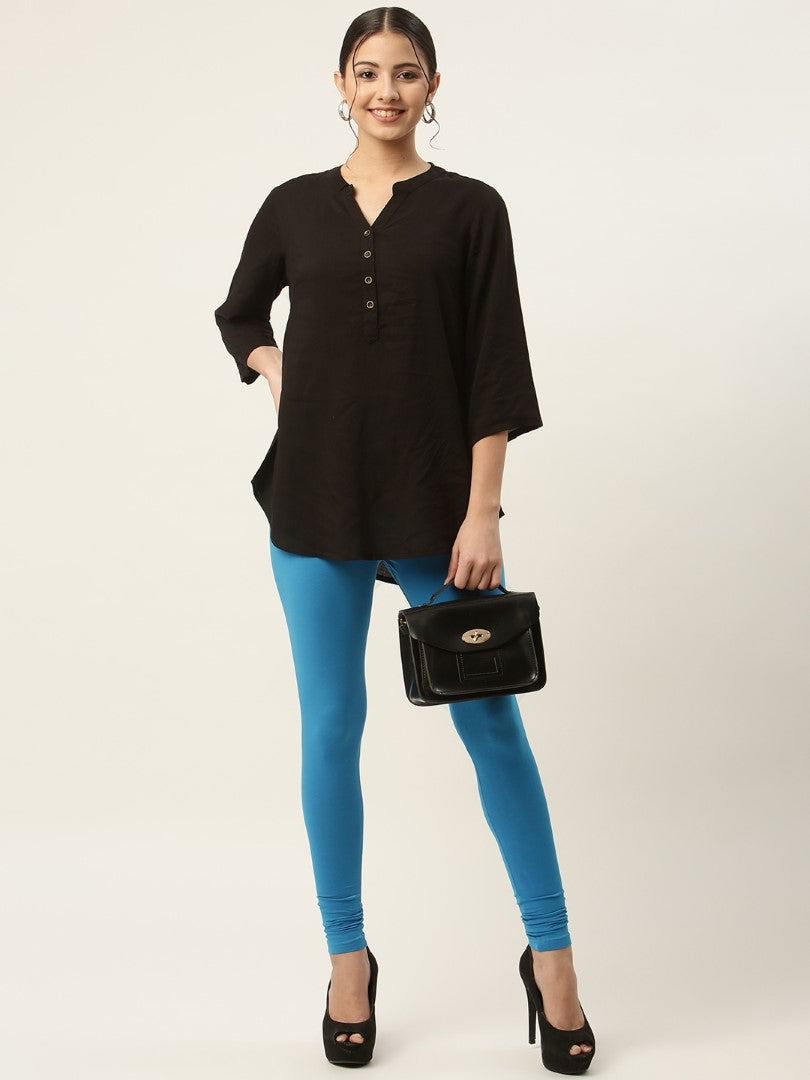 Women Blue Churidar-Length Leggings