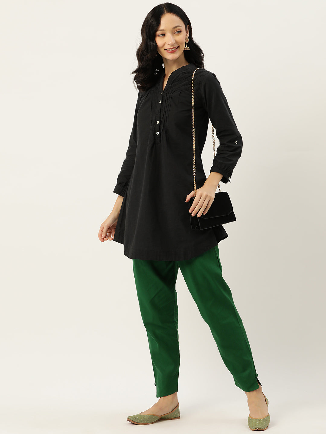 Women Pure Cotton Kurti Pant - Dark Green