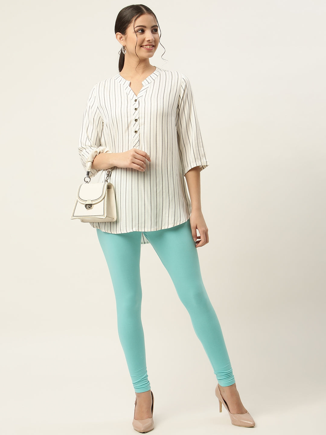 Women Sea Green Churidar-Length Leggings