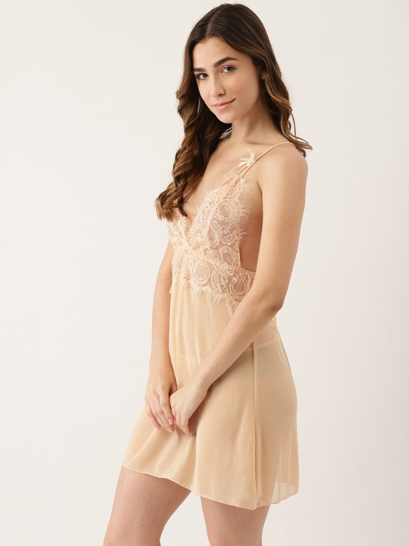 Skin babydoll with satin