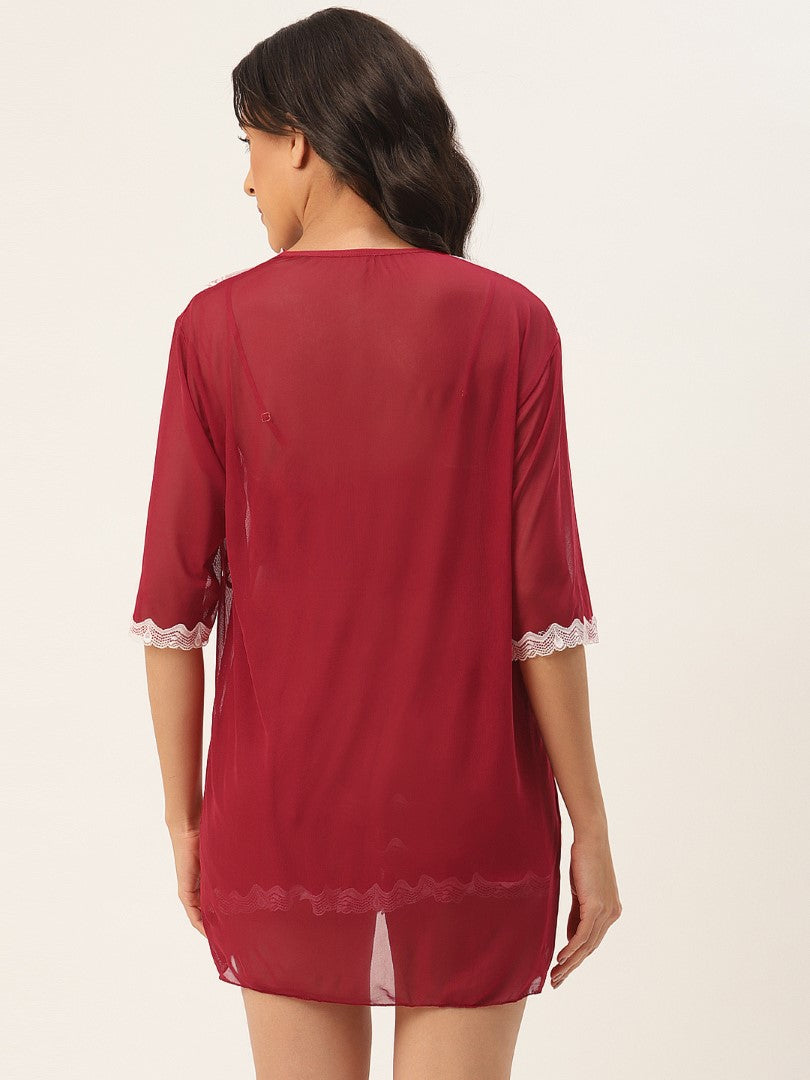 Maroon babydoll with Net/Lace