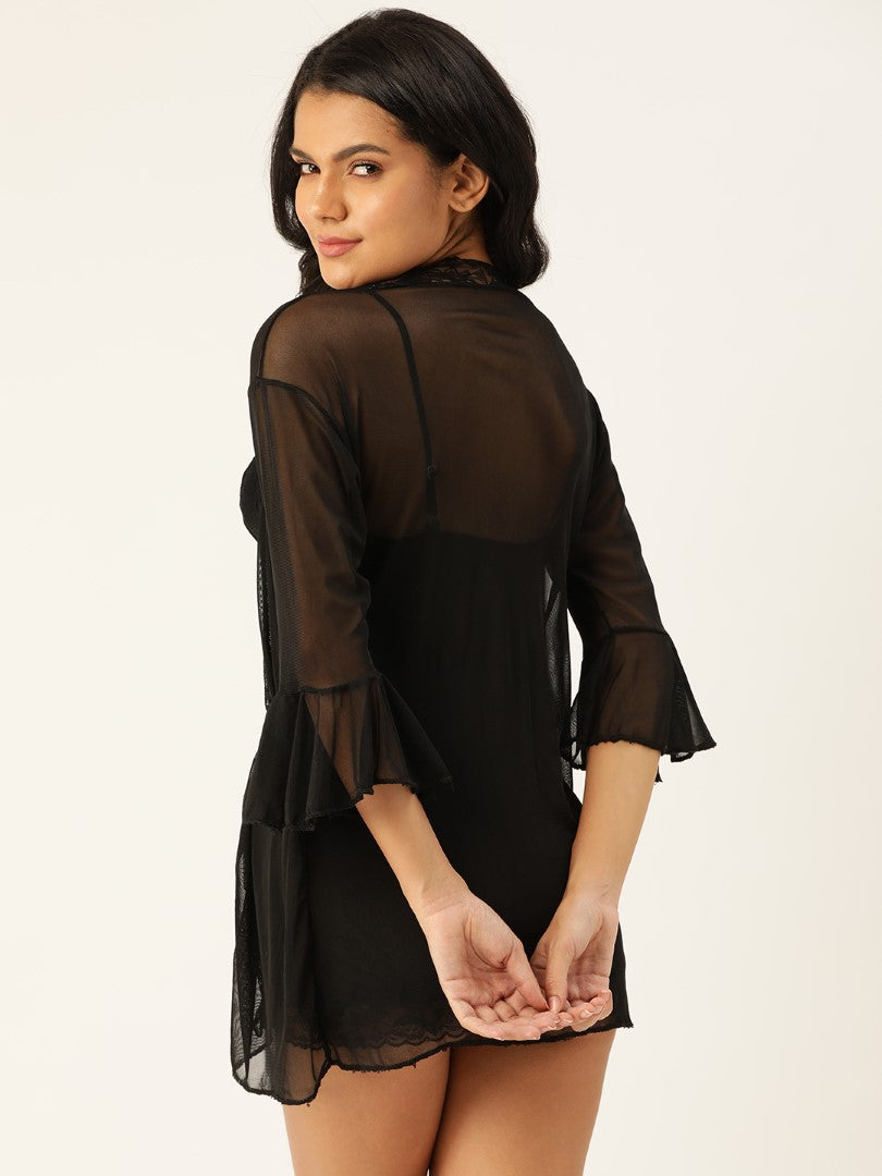 Black babydoll with satin
