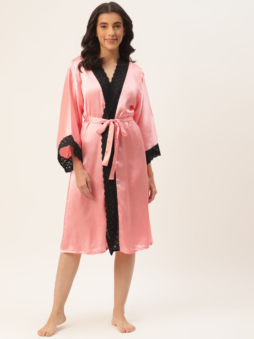 Peach Robe with Satin Fabric