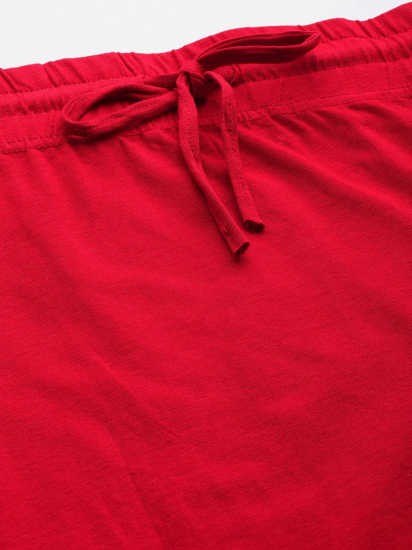 Women Red Solid Knitted Saree Shapewear