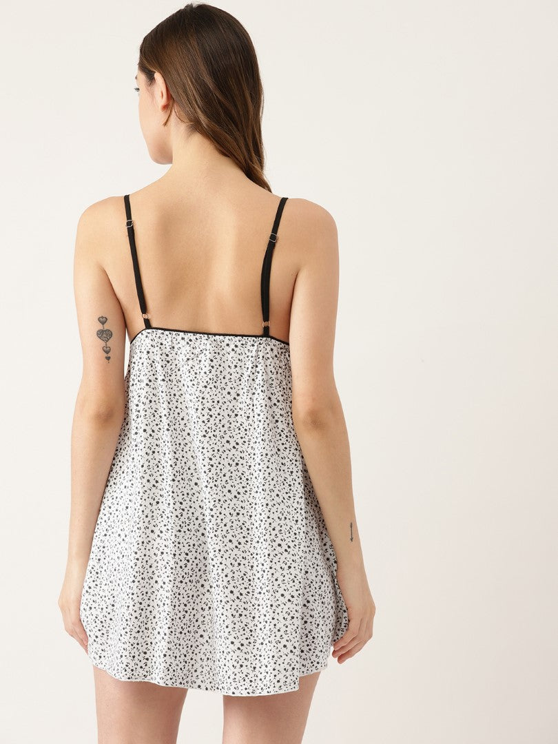 White Floral Printed babydoll with lace