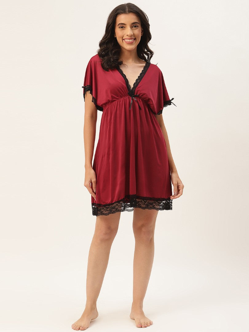 Maroon babydoll/Nighty with Icy Silk Satin