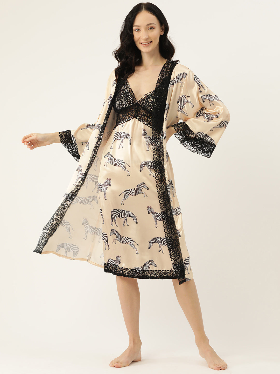 Ms.Lingies Satin Babydoll Nightwear/ Nighty Robe Set