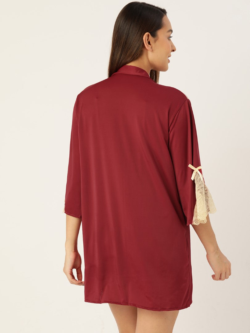 Maroon babydoll with Net/Lace