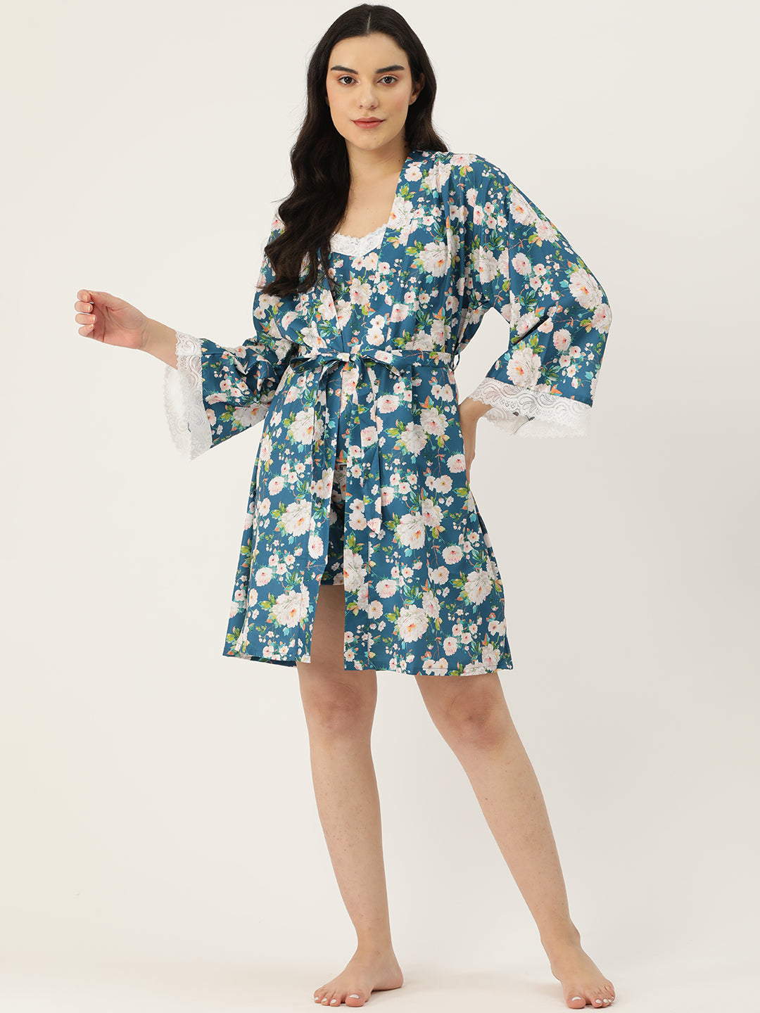 Ms.Lingies Satin Silk Camisole Robe Set/ Babydoll Nighty Set