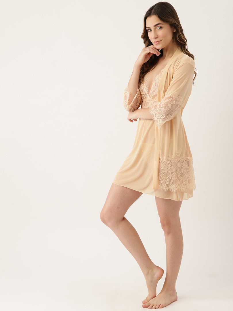 Skin babydoll with satin