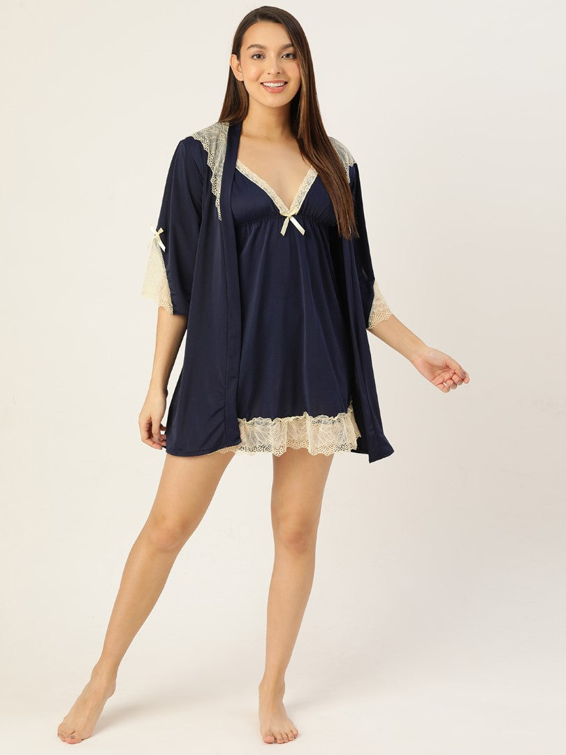 Royal Blue babydoll with Net/Lace