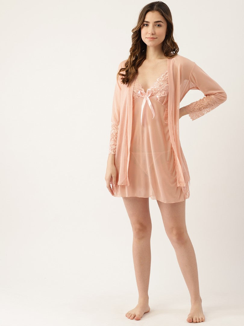 Peach babydoll with satin .