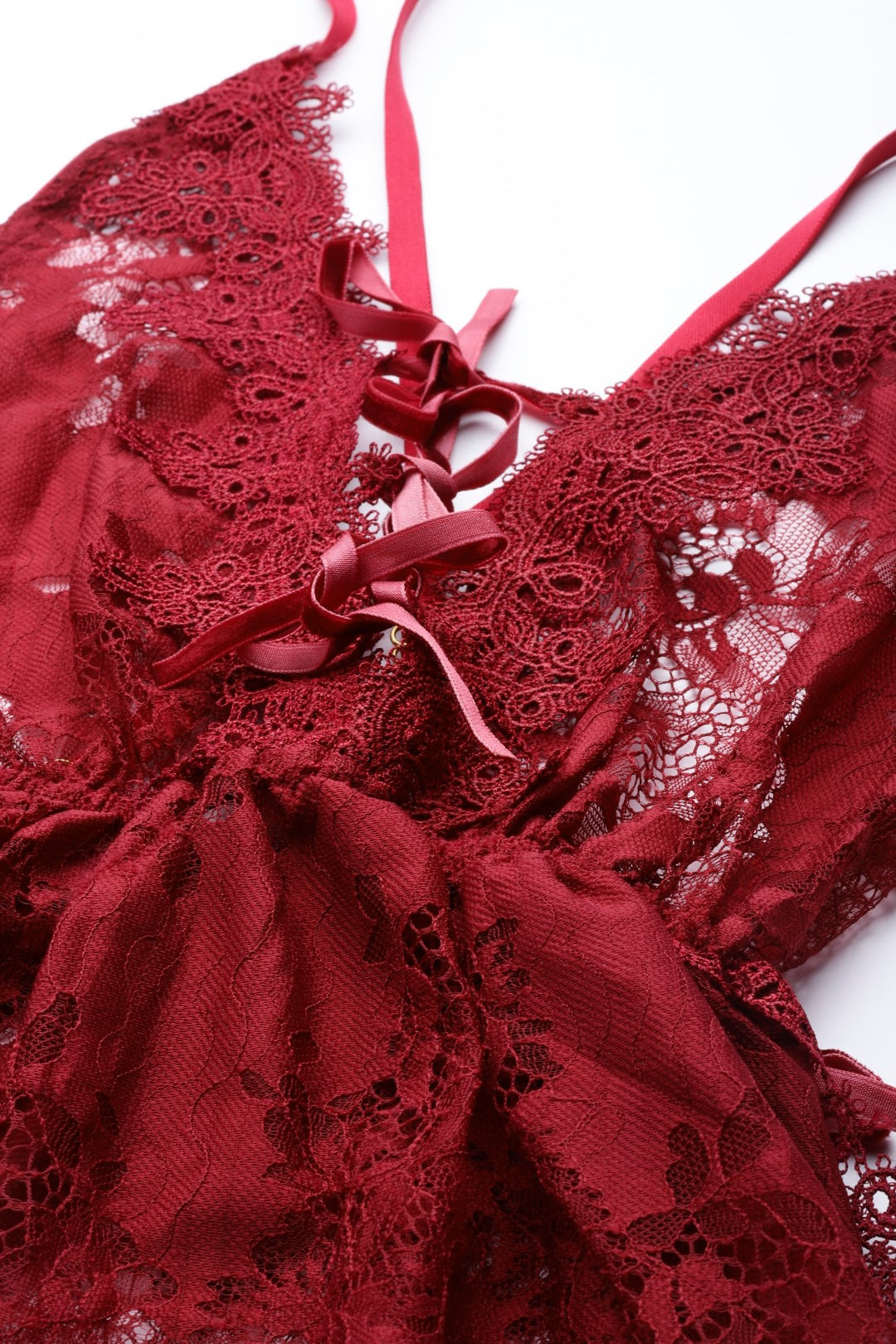 Brugundy babydoll with Full Lace