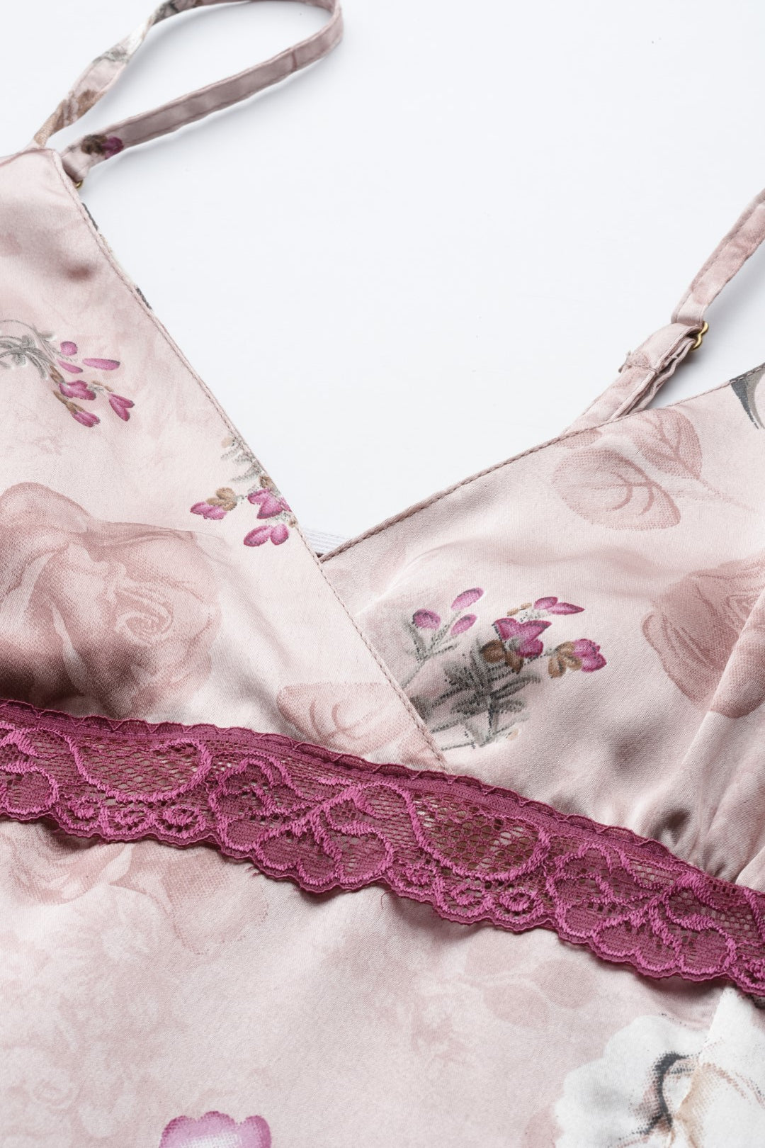 Floral Print Satin Nightwear/Nighty