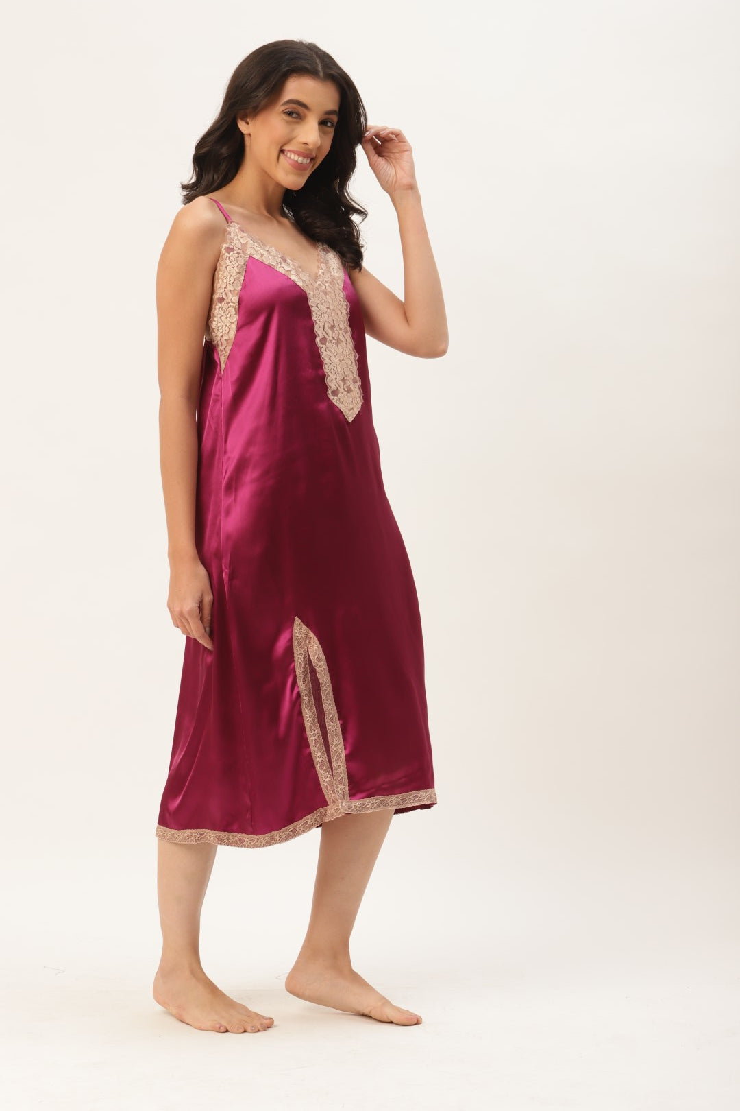 Wine Nightwear/nighty with satin