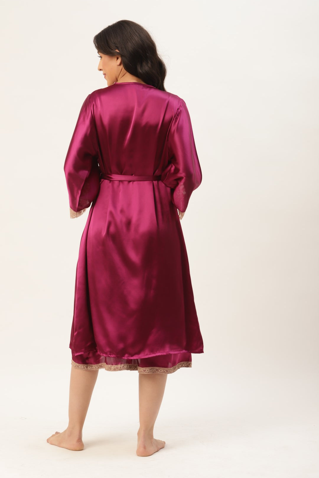 Wine Nightwear/nighty with satin