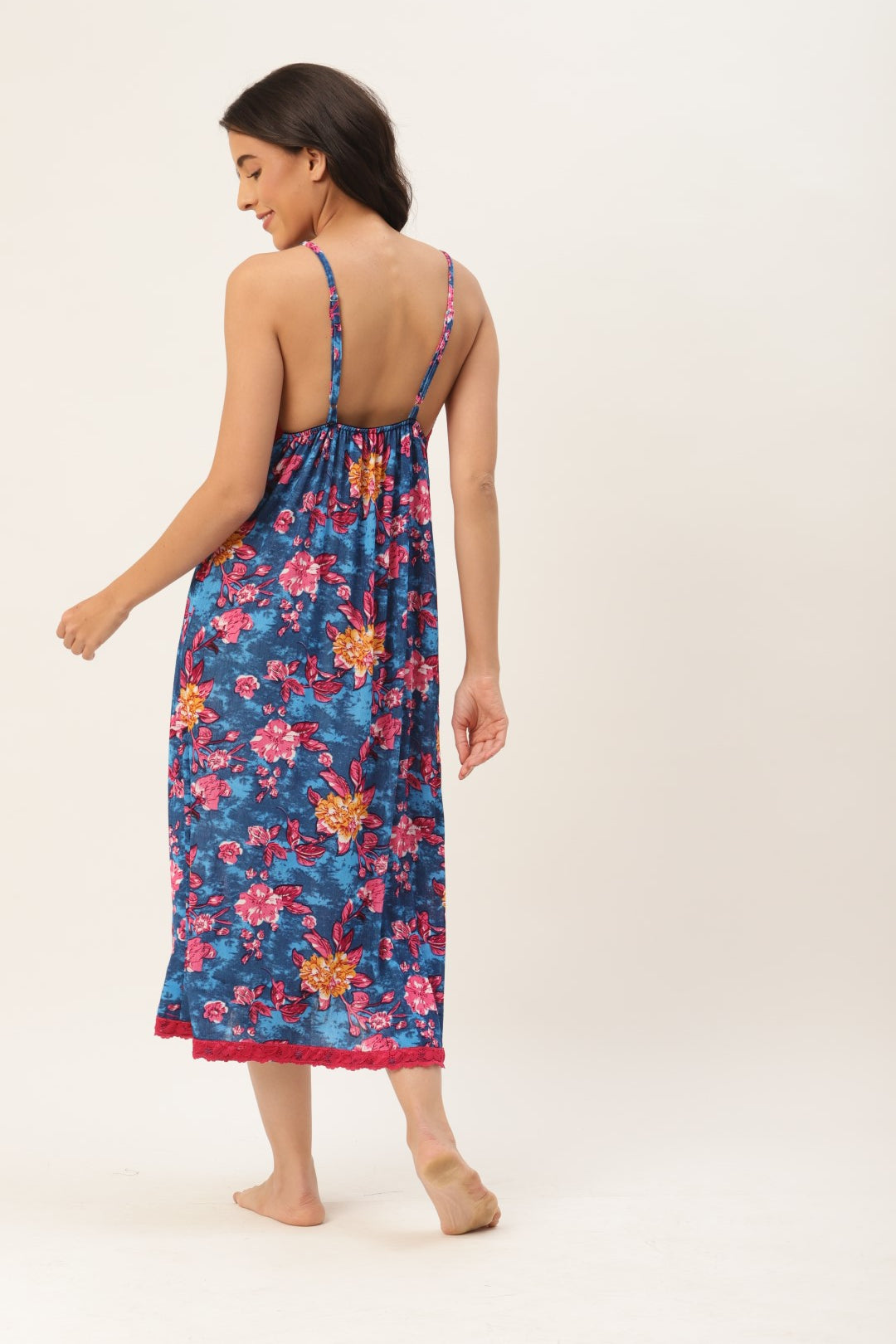 Blue Floral Finish Nightwear/Nighty.