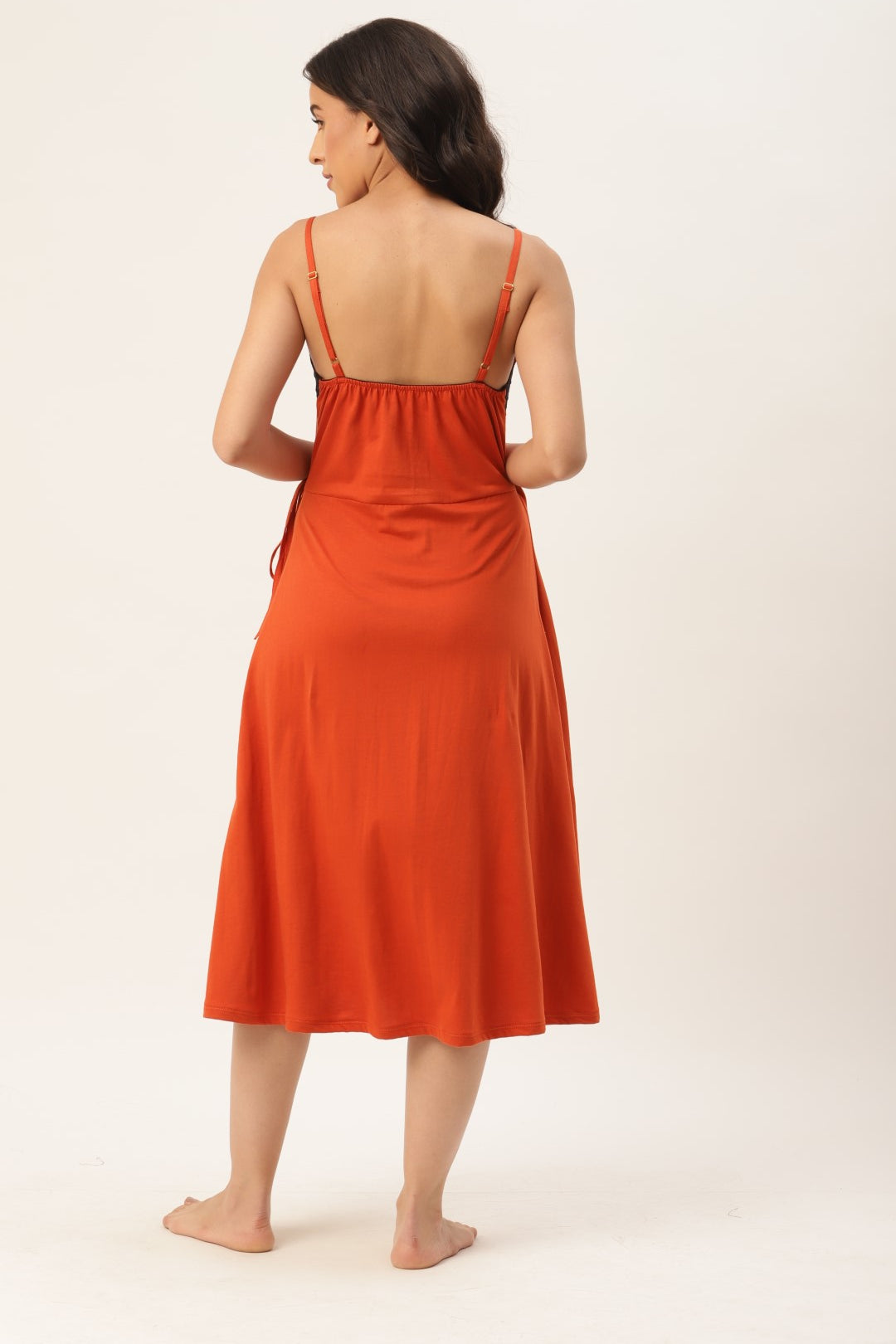 Orange Solid finish Nightwear/ Nighty with Cotton Fabric and Lace