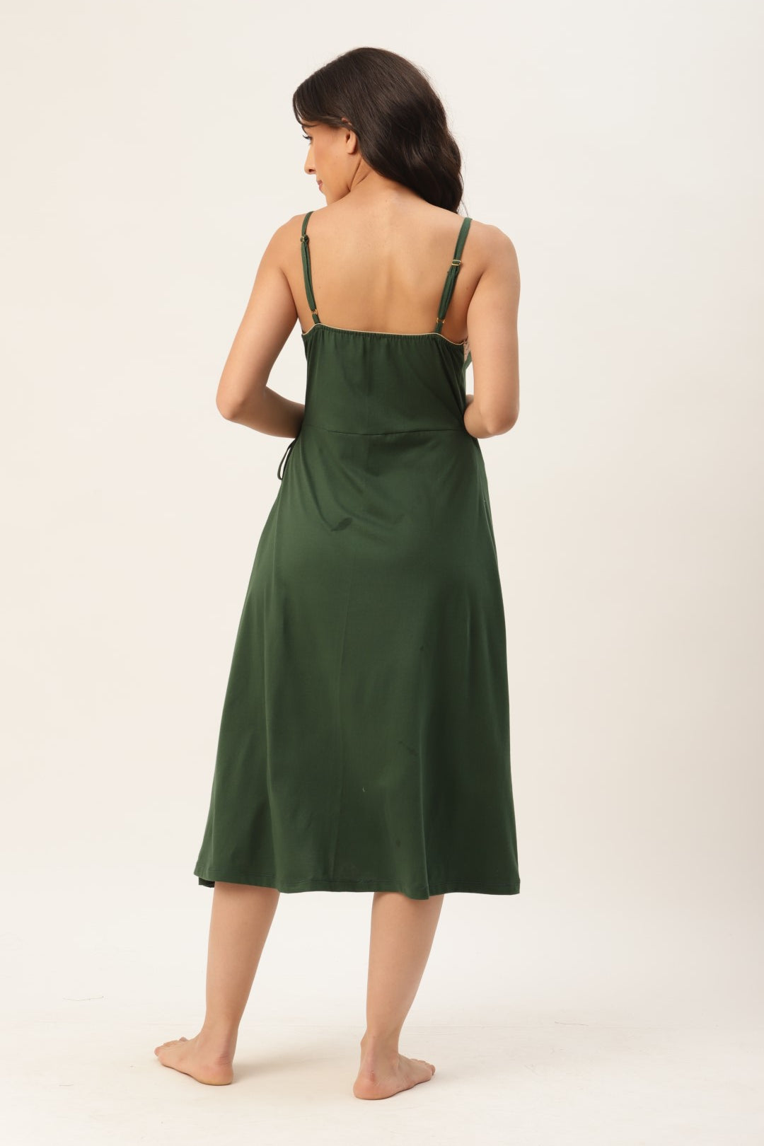 Green Solid finish Nightwear/ Nighty with Cotton Fabric and Lace