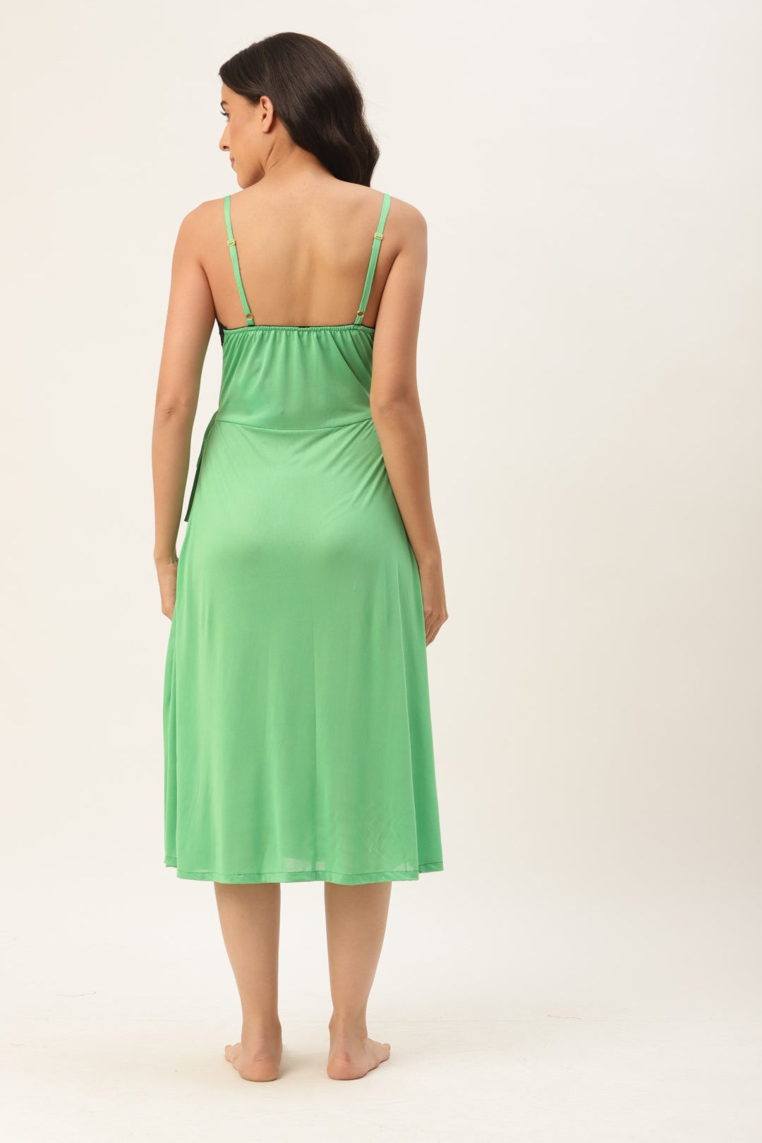 Parrot Green Solid finish Nightwear/ Nighty with Cotton Fabric and Lace