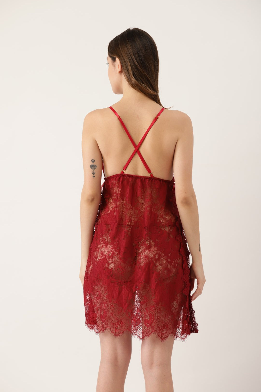 Brugundy babydoll with Full Lace