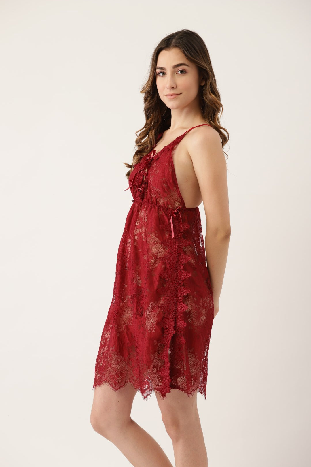 Brugundy babydoll with Full Lace
