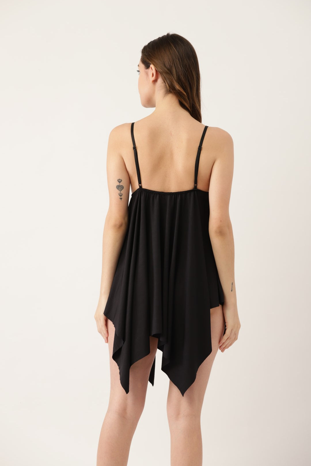 Black sheer self design baby doll with lace