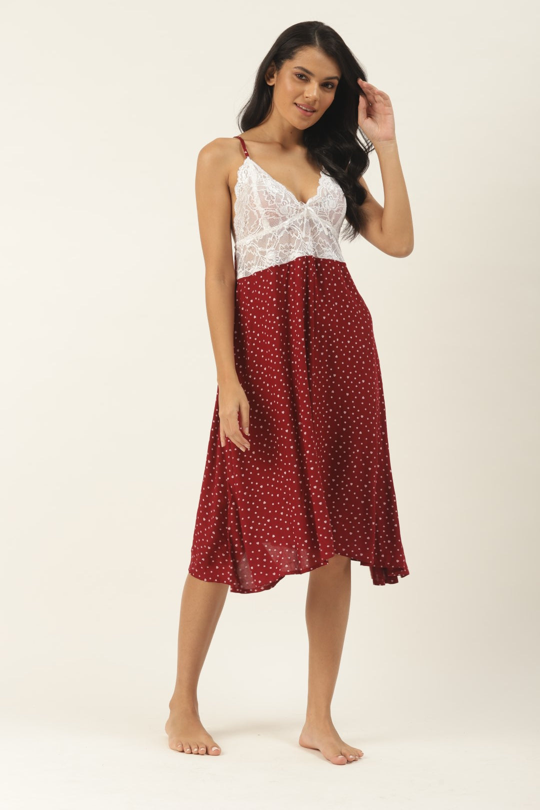 Maroon Printed Nightdress