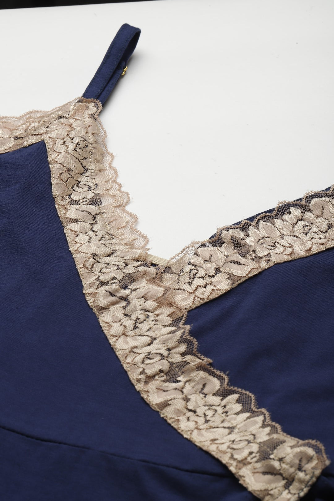 Blue Solid finish Nightwear/ Nighty with Cotton Fabric and Lace