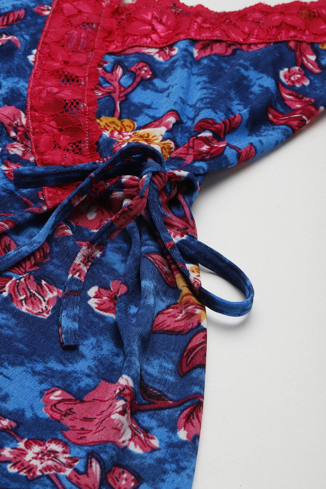 Blue Floral Finish Nightwear/ Nighty with Modal Fabric and Lace