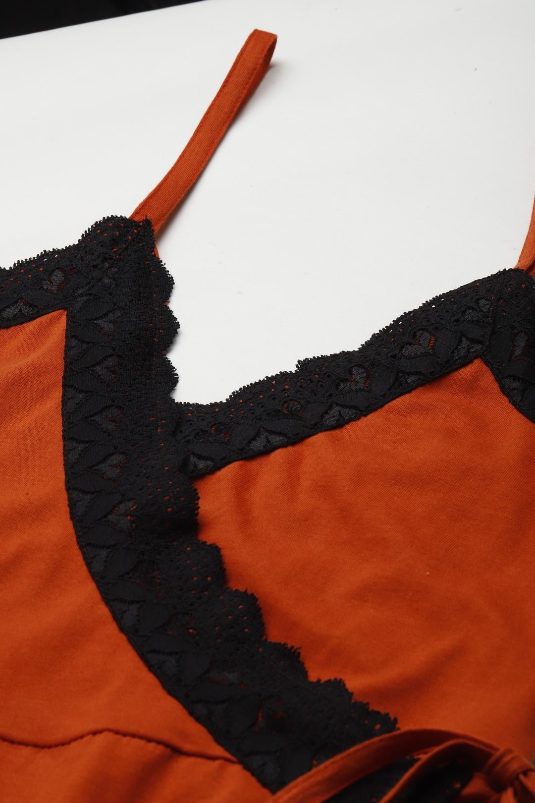 Orange Solid finish Nightwear/ Nighty with Cotton Fabric and Lace