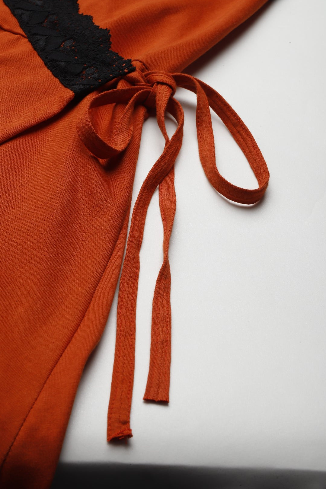 Orange Solid finish Nightwear/ Nighty with Cotton Fabric and Lace