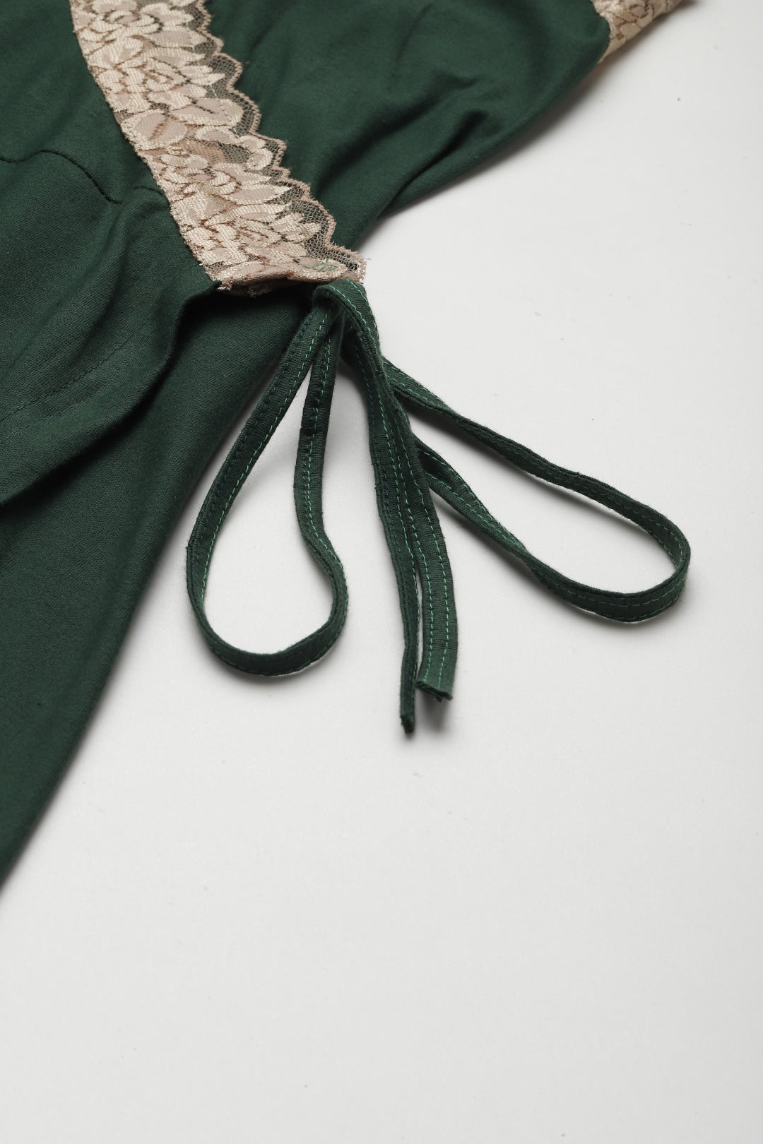 Green Solid finish Nightwear/ Nighty with Cotton Fabric and Lace