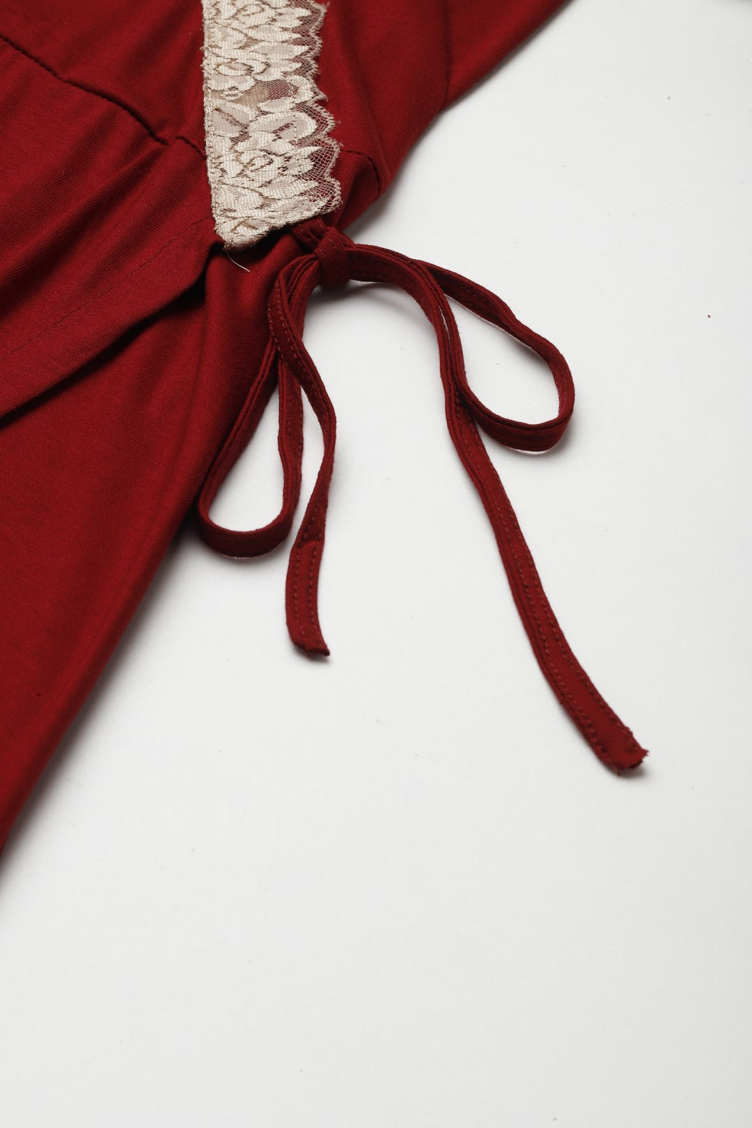 Maroon Solid finish Nightwear/ Nighty with Modal Fabric and Lace