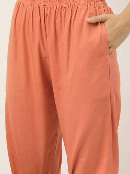 Women Pure Cotton Kurti Pant - Peach Rust