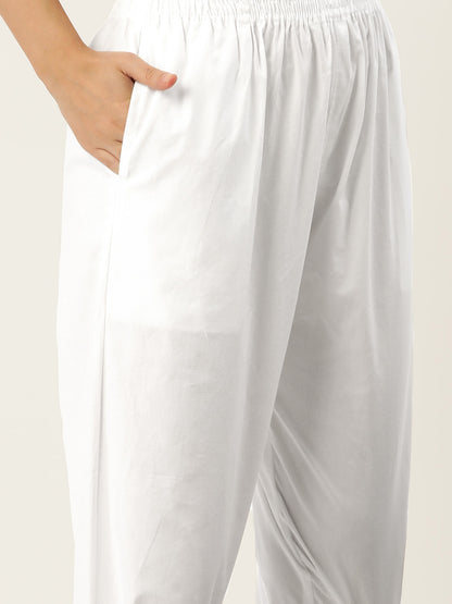 Women Pure Cotton Kurti Pant - White